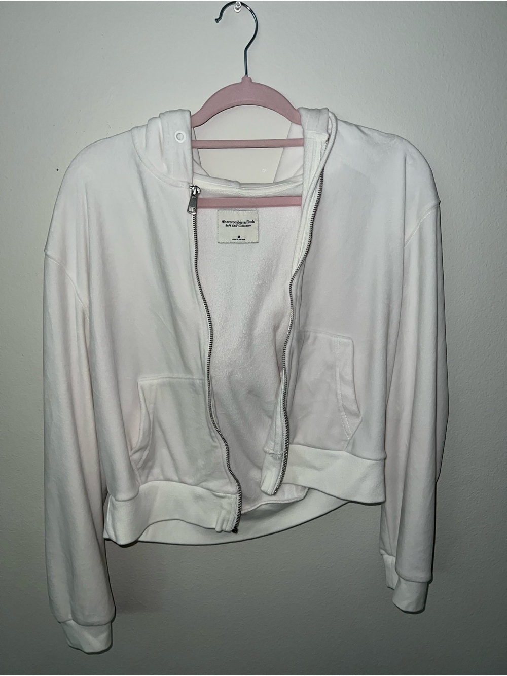 Abercrombie & Fitch Women's White Zip Front Hooded Jacket